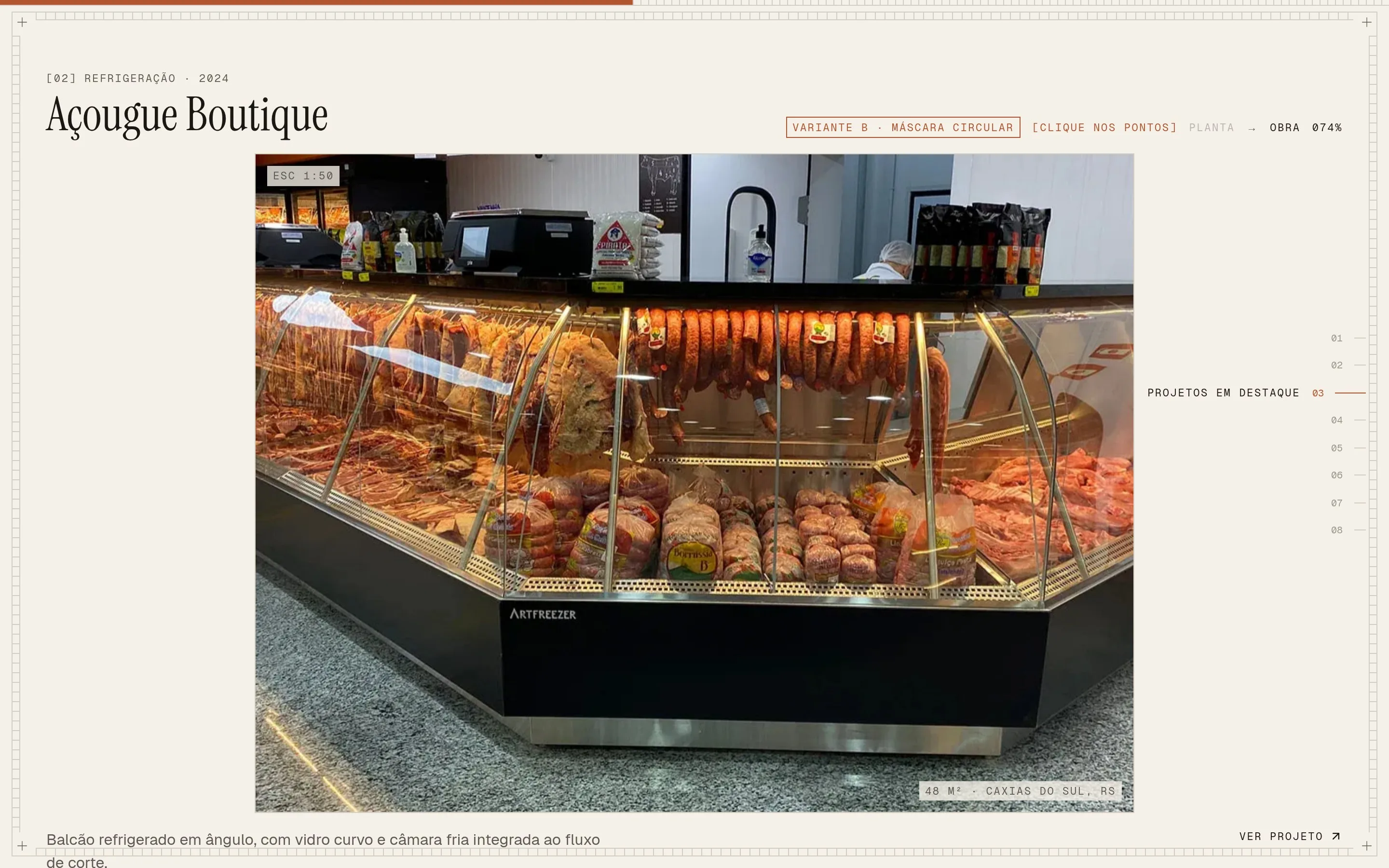 Projeto Açougue Boutique: foto do balcão refrigerado revelada sobre a planta