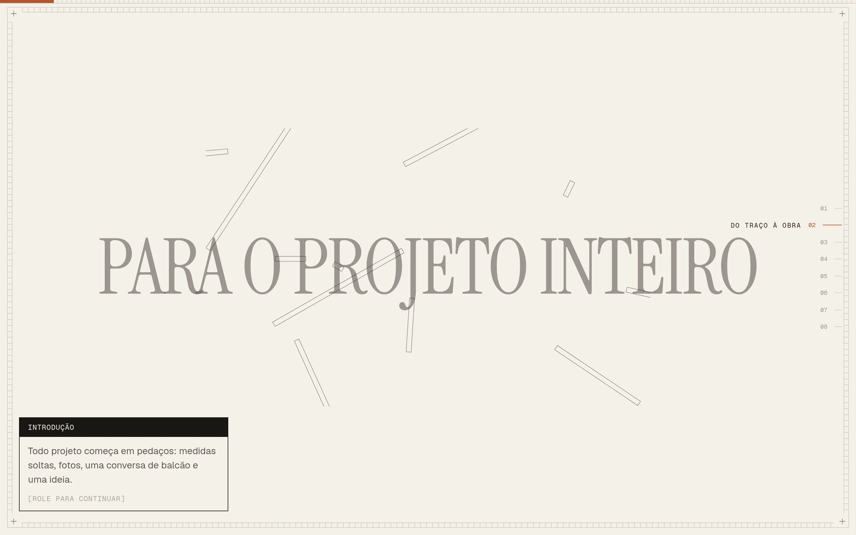 Frase Para o projeto inteiro em serifada condensada com peças de madeira espalhadas
